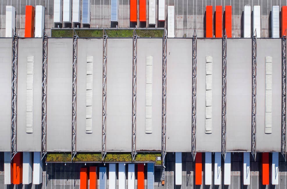 cross docking warehouse aeriel view
