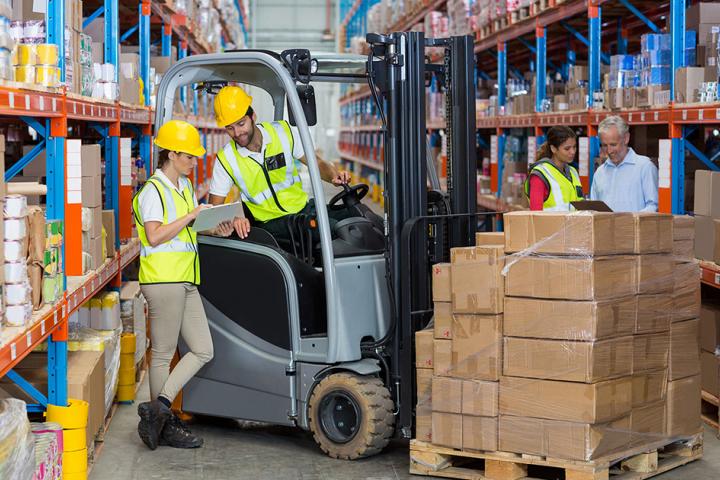forklift trucks in use