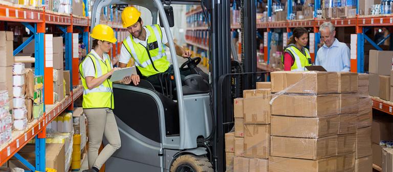 forklift trucks in use